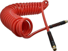 PRO-SOURCE - 3/8" ID, 3/8 Thread, 25' Long, Red Polyurethane Coiled & Self Storing Hose - 133 Max psi, Male Swivel x Male Swivel - Americas Industrial Supply