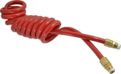 PRO-SOURCE - 1/2" ID, 1/2 Thread, 10' Long, Red Polyurethane Coiled & Self Storing Hose - 120 Max psi, Male Swivel x Male Swivel - Americas Industrial Supply