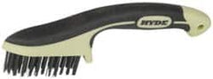 Hyde Tools - 1-1/8 Inch Trim Length Steel Scratch Brush - 3-1/4" Brush Length, 8-3/4" OAL, 1-1/8" Trim Length, Plastic with Rubber Overmold Ergonomic Handle - Americas Industrial Supply