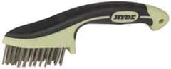 Hyde Tools - 1-1/8 Inch Trim Length Stainless Steel Scratch Brush - 3-1/4" Brush Length, 8-3/4" OAL, 1-1/8" Trim Length, Plastic with Rubber Overmold Ergonomic Handle - Americas Industrial Supply