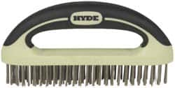 Hyde Tools - 1-1/8 Inch Trim Length Stainless Steel Scratch Brush - 8" Brush Length, 8" OAL, 1-1/8" Trim Length, Plastic with Rubber Overmold Ergonomic Handle - Americas Industrial Supply