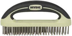 Hyde Tools - 1-1/8 Inch Trim Length Stainless Steel Scratch Brush - 8" Brush Length, 8" OAL, 1-1/8" Trim Length, Plastic with Rubber Overmold Ergonomic Handle - Americas Industrial Supply