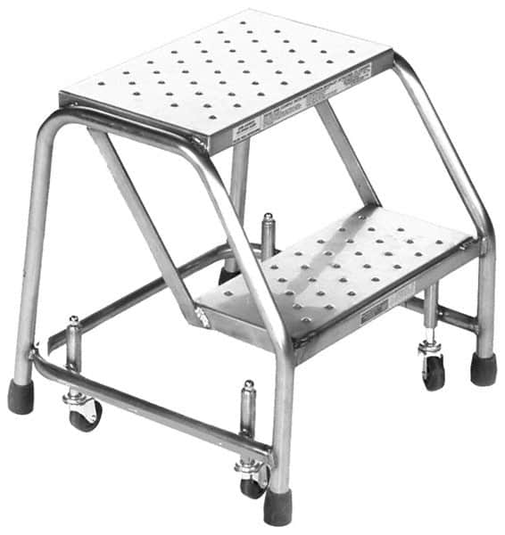 Ballymore - 19" 2 Step Ladder - Rolling Safety Ladder, 450 Lb Capacity, 19" Platform Height, 20" Base Width x 19" Base Depth, Perforated Tread - Americas Industrial Supply