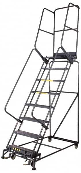 Ballymore - 153" 12 Step Ladder - Rolling Safety Ladder, 450 Lb Capacity, 120" Platform Height, 40" Base Width x 87" Base Depth, Heavy-Duty Serrated Grating - Americas Industrial Supply