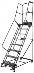 Ballymore - 153" 12 Step Ladder - Rolling Safety Ladder, 450 Lb Capacity, 120" Platform Height, 40" Base Width x 87" Base Depth, Perforated Tread - Americas Industrial Supply