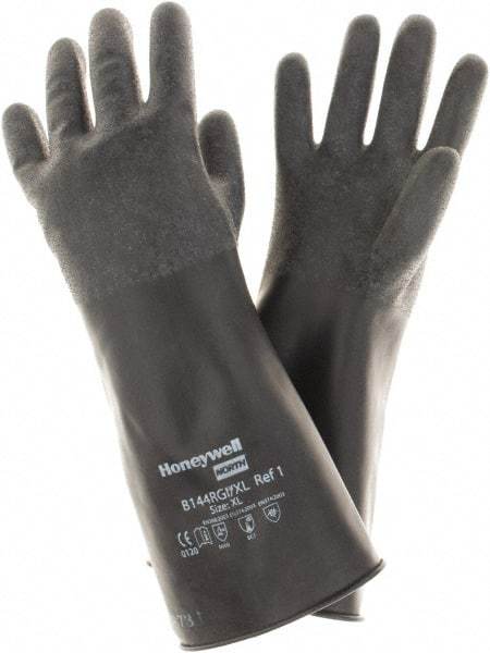 North - Size XL (10), 14" Long, 14 mil Thick, Butyl Chemical Resistant Gloves - Rough Finish, Rolled Cuff, Black, FDA Approved - Americas Industrial Supply