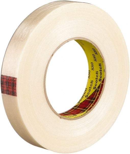 3M - 18mm x 55m Translucent Rubber Adhesive Strapping Tape - Polyester Yarn Filament-Reinforced Backing, 7.7 mil Thick, 270 Lb Tensile Strength, Series 880 - Americas Industrial Supply