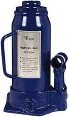 Value Collection - 12 Ton Capacity Side Pump Bottle Jack - 9-1/2" to 18-5/8" High, 6" Piston Stroke, 3-1/8" Screw Length, 1-3/16" Screw Diam, 1.73" Plunger Diam, 5-1/4" Long x 5-1/8" Wide Base - Americas Industrial Supply
