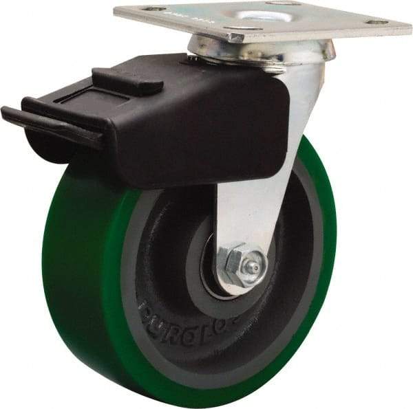 Hamilton - 6" Diam x 2" Wide x 7-1/2" OAH Top Plate Mount Swivel Caster - Polyurethane Mold onto Cast Iron Center, 850 Lb Capacity, Precision Ball Bearing, 4 x 4-1/2" Plate - Americas Industrial Supply