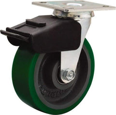 Hamilton - 6" Diam x 2" Wide x 7-1/2" OAH Top Plate Mount Swivel Caster - Polyurethane Mold onto Cast Iron Center, 850 Lb Capacity, Precision Ball Bearing, 4 x 4-1/2" Plate - Americas Industrial Supply