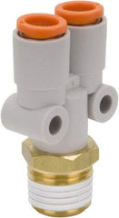 SMC PNEUMATICS - 5/16" Outside Diam, 3/8 NPT, Brass/Polybutylene Push-to-Connect Tube Male Y Connector - 145 Max psi - Americas Industrial Supply