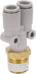 SMC PNEUMATICS - 12mm Outside Diam, 1/2 BSPT, Brass/Polybutylene Push-to-Connect Tube Male Y Connector - 145 Max psi - Americas Industrial Supply