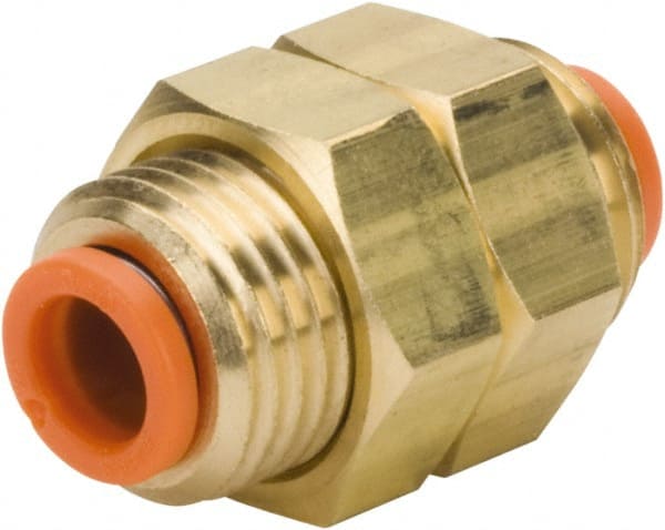SMC PNEUMATICS - 3/16" OD, 9/16-18 UNF, Brass/Polybutylene Push-to-Connect Bulkhead Union - Americas Industrial Supply