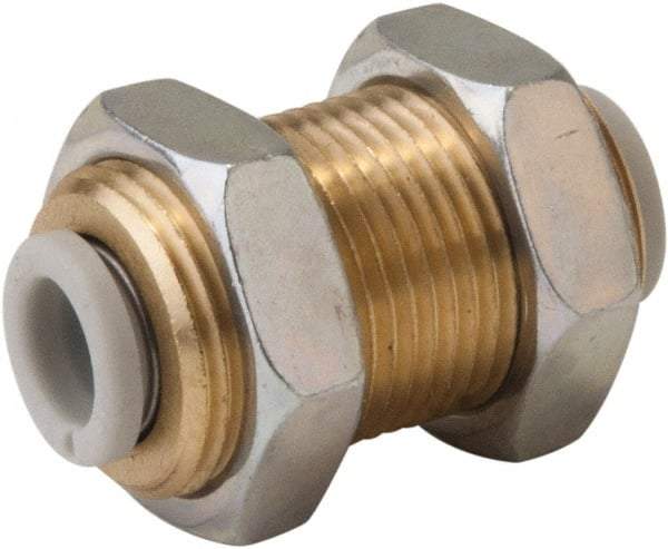 SMC PNEUMATICS - 16mm OD, M28x1.5 UNF, Brass/Polybutylene Push-to-Connect Bulkhead Union - 145 Max psi - Americas Industrial Supply