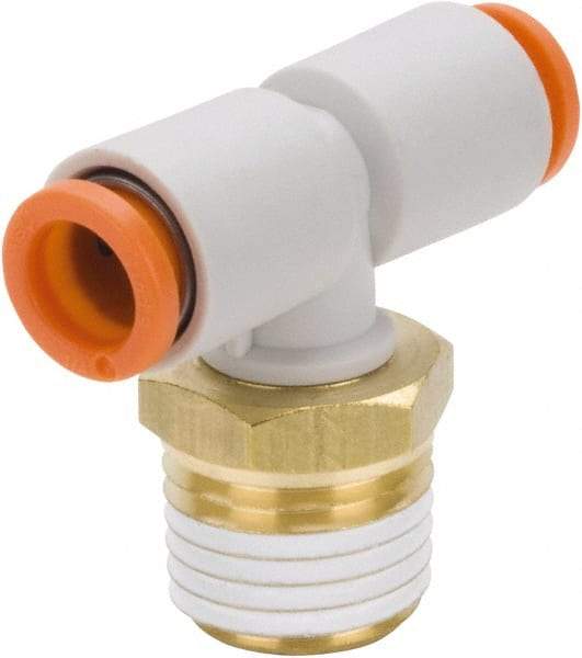 SMC PNEUMATICS - 3/8" Outside Diam, 3/8 NPT, Brass/Polybutylene Push-to-Connect Tube Male Branch Tee - 145 Max psi - Americas Industrial Supply