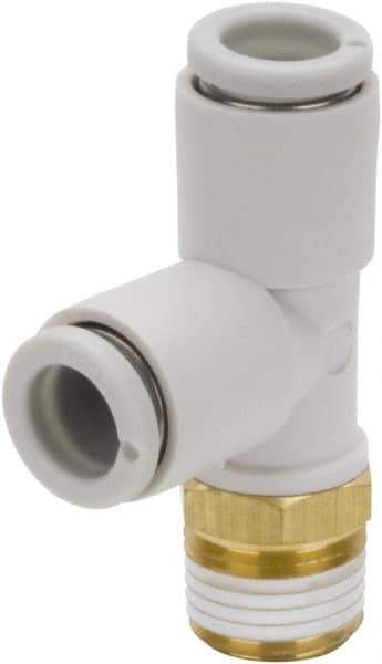 SMC PNEUMATICS - 10mm Outside Diam, 1/8 BSPT, Brass/Polybutylene Push-to-Connect Tube Male Run Tee - 145 Max psi - Americas Industrial Supply