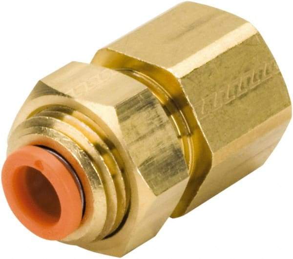 SMC PNEUMATICS - 1/2" OD, 3/8 NPT, Brass/Polybutylene Push-to-Connect Female Bulkhead - 145 Max psi - Americas Industrial Supply