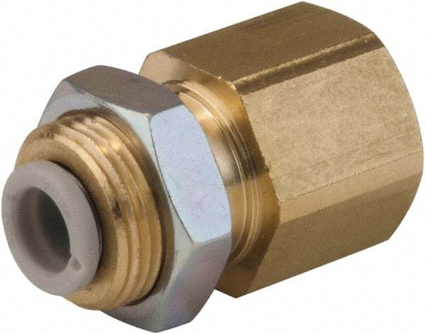 SMC PNEUMATICS - 3.2mm OD, 1/4 BSPT, Brass/Polybutylene Push-to-Connect Female Bulkhead - 145 Max psi - Americas Industrial Supply