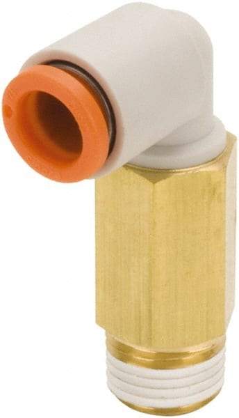 SMC PNEUMATICS - 1/4" Outside Diam, 3/8 NPT, Brass/Polybutylene Push-to-Connect Tube Extended Male Elbow - 145 Max psi - Americas Industrial Supply