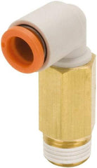 SMC PNEUMATICS - 1/4" Outside Diam, 3/8 NPT, Brass/Polybutylene Push-to-Connect Tube Extended Male Elbow - 145 Max psi - Americas Industrial Supply