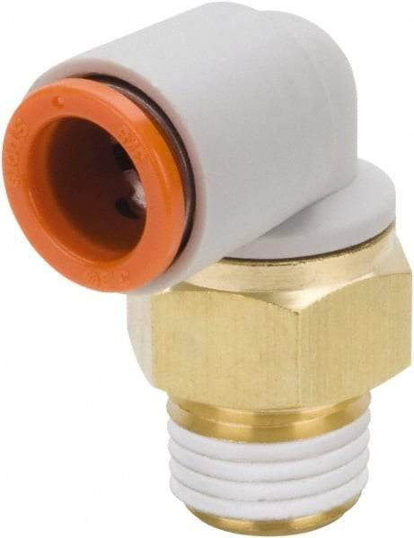 SMC PNEUMATICS - 1/2" Outside Diam, 3/8 NPT, Brass/Polybutylene Push-to-Connect Tube Male Elbow - 145 Max psi - Americas Industrial Supply