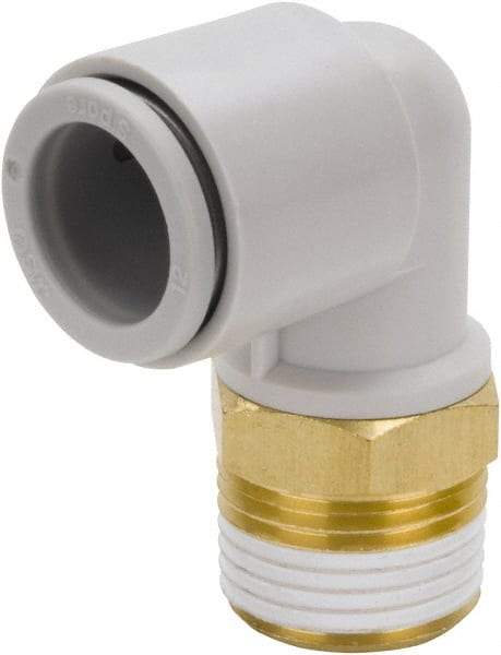 SMC PNEUMATICS - 16mm Outside Diam, 3/8 BSPT, Brass/Polybutylene Push-to-Connect Tube Male Elbow - 145 Max psi - Americas Industrial Supply