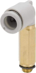 SMC PNEUMATICS - 4mm Outside Diam, M5 x 0.8 Metric, Brass/Polybutylene Push-to-Connect Tube Extended Male Elbow - 145 Max psi - Americas Industrial Supply