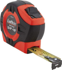 Lufkin - 16' x 3/4" Yellow Blade Tape Measure - 1/16" Graduation, Inch Graduation Style, Orange/Black Case - Americas Industrial Supply