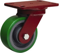 Hamilton - 5" Diam x 2" Wide x 6-3/4" OAH Top Plate Mount Swivel Caster - Polyurethane Mold onto Cast Iron Center, 1,050 Lb Capacity, Tapered Roller Bearing, 4-1/2 x 6-1/2" Plate - Americas Industrial Supply