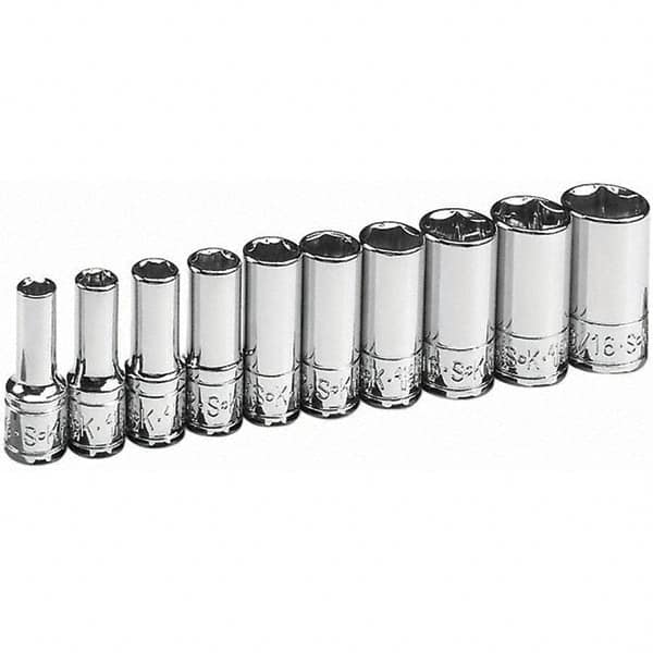 SK - 1/4" Drive Semi-Deep Socket Set - 3/16 to 9/16", Inch Measurement Standard - Americas Industrial Supply