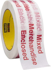 3M - 2" x 110 Yd Red & White Rubber Adhesive Packaging Tape - Polypropylene Film Backing, 1.9 mil Thick, 35 Lb Tensile Strength, Series 3775 - Americas Industrial Supply