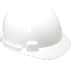 MSA - ANSI Type I, Class E Rated, 4-Point, Ratchet Adjustment Hard Hat - Size 6-1/2 to 8, White, Standard Brim - Americas Industrial Supply