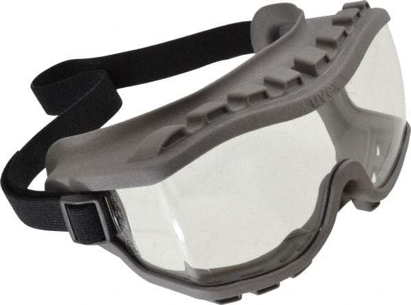 Uvex - Size Universal, Clear Polycarbonate Anti-Fog & Scratch Resistant Lens, Safety Goggles - Direct Vent, Gray TPE (Thermopoly Elastomer) Frame, Over the Glass Style - Americas Industrial Supply