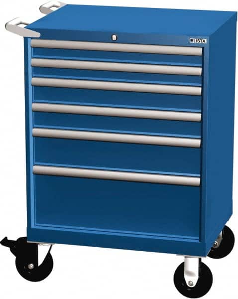 LISTA - 6 Drawer 165 Lb Capacity Steel Tool Roller Cabinet - 28-1/4" Wide x 41-1/2" High x 21-1/2" Deep, Roller Bearing Drawer Slides, Blue - Americas Industrial Supply