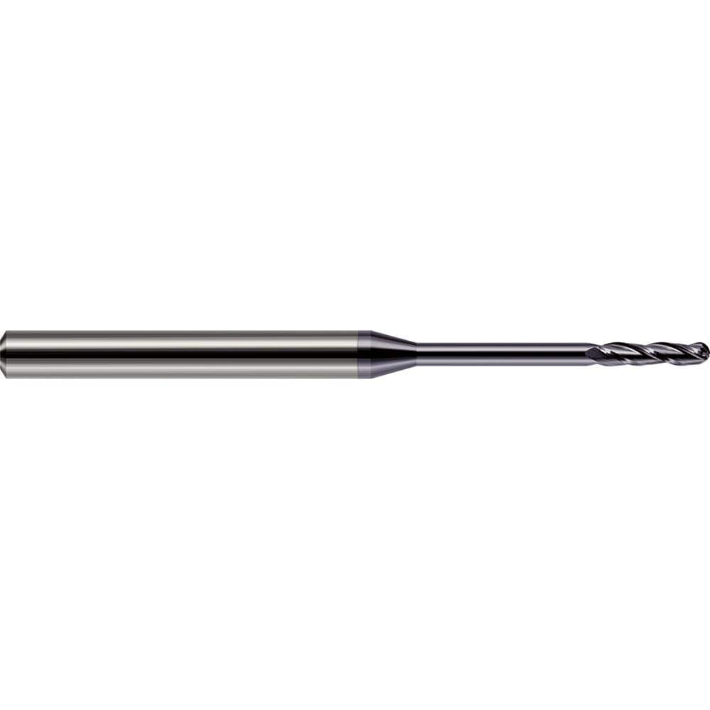 Harvey Tool - Ball End Mills; Mill Diameter (Decimal Inch): 0.0900 ; Number of Flutes: 3 ; Length of Cut (Inch): 3/4 ; Length of Cut (Decimal Inch): 0.7500 ; Material: Solid Carbide ; Overall Length (Inch): 2-1/2