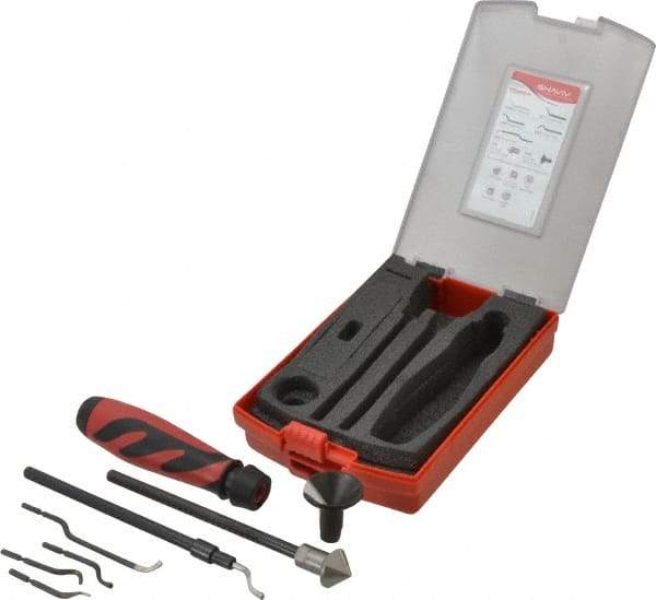 Shaviv - 11 Piece High Speed Steel Blade Hand Deburring Tool Set - E, F Blade Holder, E100S, E111,E200, E300, E601;F20, F26X Blades, For Straight Edge, Hole Edge, Hole Inner Surface, Flat Surface, Slot/Keyway - Americas Industrial Supply