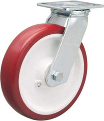 Hamilton - 8" Diam x 2" Wide x 9-1/2" OAH Top Plate Mount Swivel Caster - Polyurethane Mold on Polypropylene, 900 Lb Capacity, Straight Roller Bearing, 4 x 4-1/2" Plate - Americas Industrial Supply