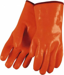 MCR Safety - Size L (9), 12" Long, 28 mil Thick, Supported, PVC Chemical Resistant Gloves - Smooth Finish, Fleece/Jersey Lined, Orange - Americas Industrial Supply