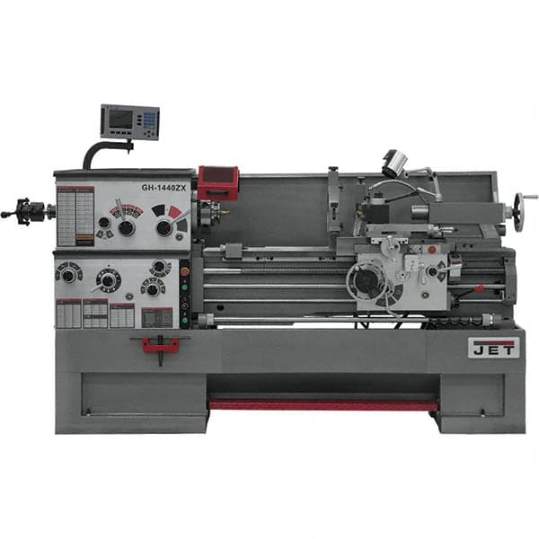 Jet - 14" Swing, 40" Between Centers, 230 Volt, Triple Phase Engine Lathe - 7MT Taper, 7-1/2 hp, 42 to 1,800 RPM, 3-1/8" Bore Diam, 30" Deep x 58" High x 77-1/2" Long - Americas Industrial Supply