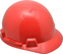 MSA - ANSI Type I, Class E Rated, 4-Point, Ratchet Adjustment Hard Hat - Red, Standard Brim - Americas Industrial Supply