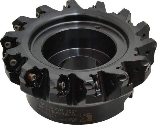 Kennametal - 5" Cut Diam, 1" Arbor Hole, 4.51mm Max Depth of Cut, 45° Indexable Chamfer & Angle Face Mill - 14 Inserts, HNGJ 535-GD Insert, Right Hand Cut, 14 Flutes, Through Coolant, Series KSHR - Americas Industrial Supply