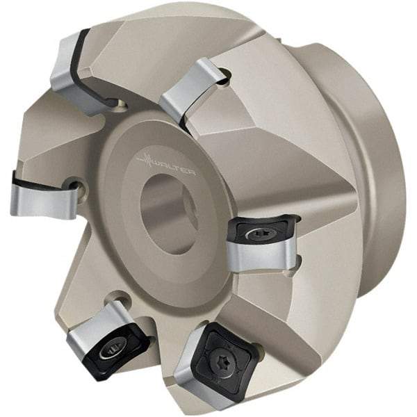 Walter - 80mm Cut Diam, 27mm Arbor Hole, 9mm Max Depth of Cut, Indexable Chamfer & Angle Face Mill - 6 Inserts, SN . X 1606 . . Insert, Right Hand Cut, 6 Flutes, Through Coolant, Series Xtra-tec - Americas Industrial Supply