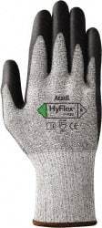 Ansell - Size XS (6), ANSI Cut Lvl 3, Puncture Lvl 4, Abrasion Lvl 4, Polyurethane Coated Dyneema/Fiber with Nylon/ Lycra/Glass Cut Resistant Gloves - 10" Long, Palm Coated, Knit Wrist, Black/Gray, Paired - Americas Industrial Supply