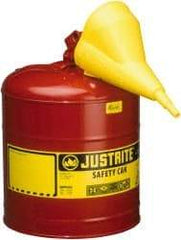 Justrite - 5 Gal 24-Gauge Coated Steel Body Self-Closing, Self-Venting, Full-Length Flame Arrester - 16-7/8" High x 11-3/4" Diam, Red with Yellow - Americas Industrial Supply