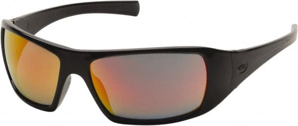 PYRAMEX - Ice Orange Mirror Lenses, Framed Safety Glasses - Scratch Resistant, Black Polycarbonate/Thermoplastic Rubber Frame, Size Universal, Wrap Around - Americas Industrial Supply