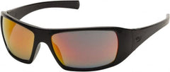 PYRAMEX - Ice Orange Mirror Lenses, Framed Safety Glasses - Scratch Resistant, Black Polycarbonate/Thermoplastic Rubber Frame, Size Universal, Wrap Around - Americas Industrial Supply