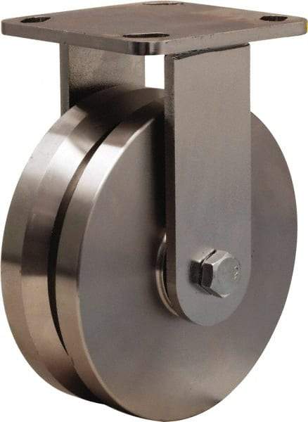 Hamilton - 6" Diam x 2" Wide, Stainless Steel Rigid Caster - 1,200 Lb Capacity, Top Plate Mount, 4" x 4-1/2" Plate, Delrin Bearing - Americas Industrial Supply