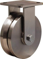 Hamilton - 6" Diam x 2" Wide, Stainless Steel Rigid Caster - 1,200 Lb Capacity, Top Plate Mount, 4" x 4-1/2" Plate, Delrin Bearing - Americas Industrial Supply