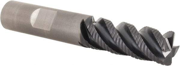 Kennametal - 1/2" Diam, Coarse Pitch, 1-1/4" LOC, 4 Flute Solid Carbide 0.04" Corner Radius Roughing End Mill - TiAlN Finish, 3" OAL, 1/2" Shank Diam, Single End, Centercutting, 45° Helix - Americas Industrial Supply