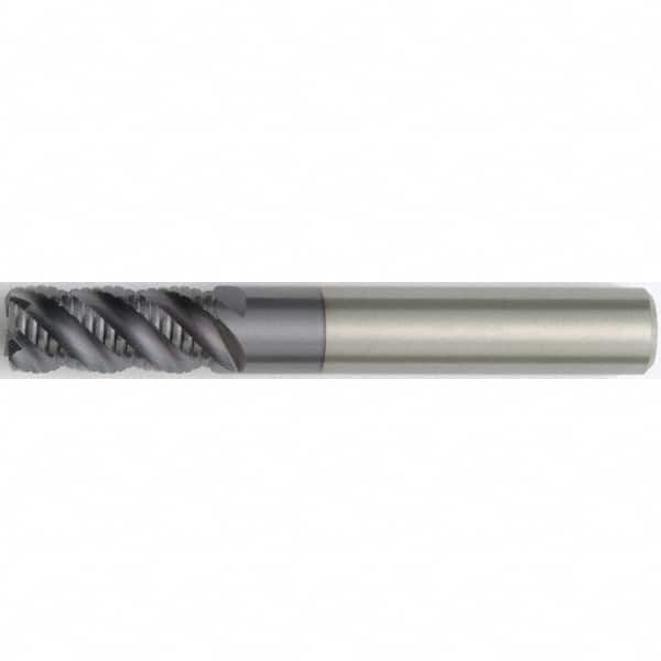 Kennametal - 5/8" Diam, Coarse Pitch, 1-1/4" LOC, 6 Flute Solid Carbide 0.04" Corner Radius Roughing End Mill - TiAlN Finish, 3-1/2" OAL, 5/8" Shank Diam, Single End, Centercutting, 45° Helix - Americas Industrial Supply
